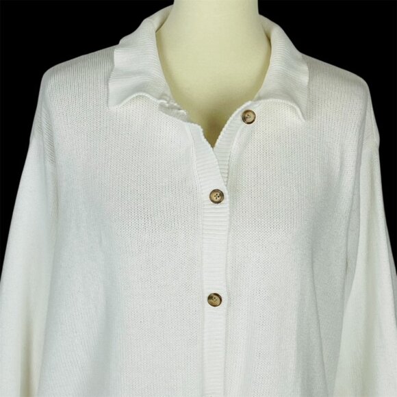 Vtg 90s Lands End Full Button Cardigan Sz L Minimalist Capsule Preppy Beach - Picture 2 of 6
